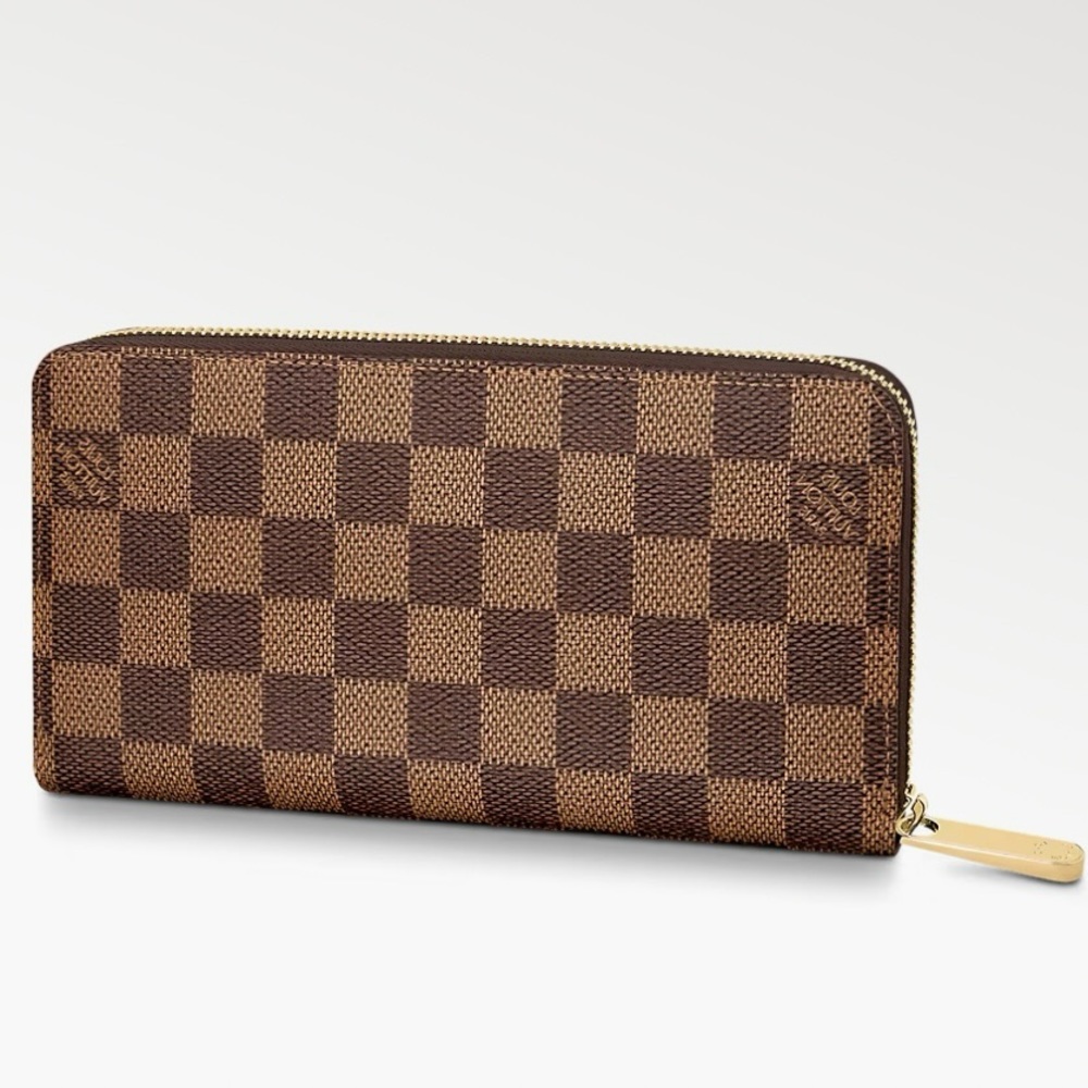 LOUIS VUITTON Damier Brown Zippy Wallet w/ Dust Bag | Gold Hardware | Large Size